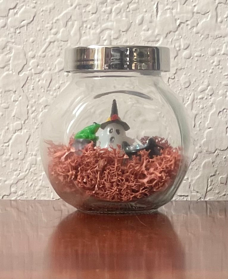 Ghost Friend in a Witch Hat Display Jar